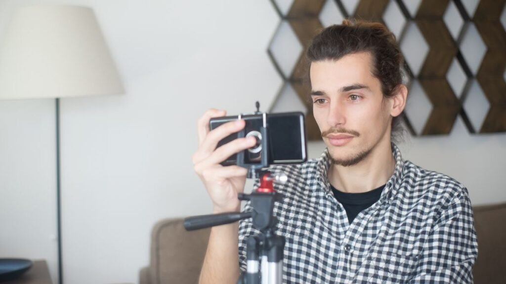 Creator filming content with a smartphone on a tripod