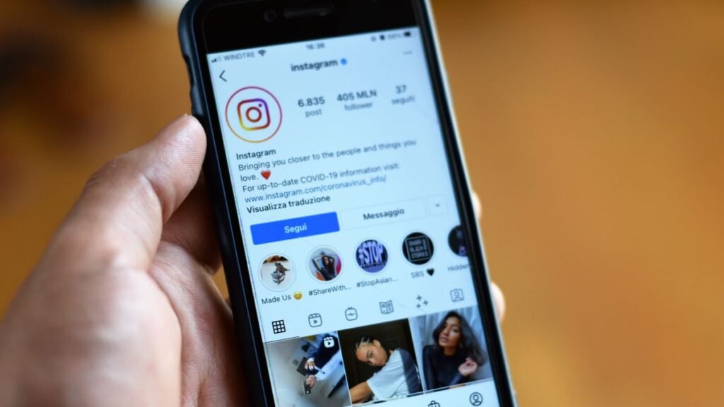 Smartphone showing an Instagram profile